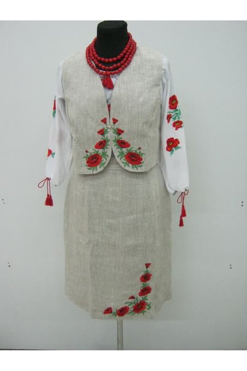 Маковая роса костюм женский льняной (жилетка + юбка)